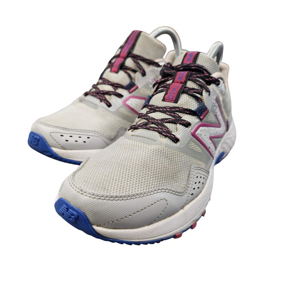 New Balance 410v7 Women Grey Pink Blue Trail Running Hiking‎ Shoes Size 9.5 Wide
